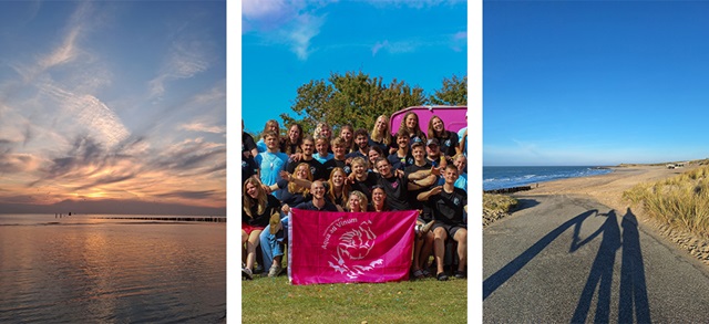 Het water het strand en Hanneke met haar studentenvereniging