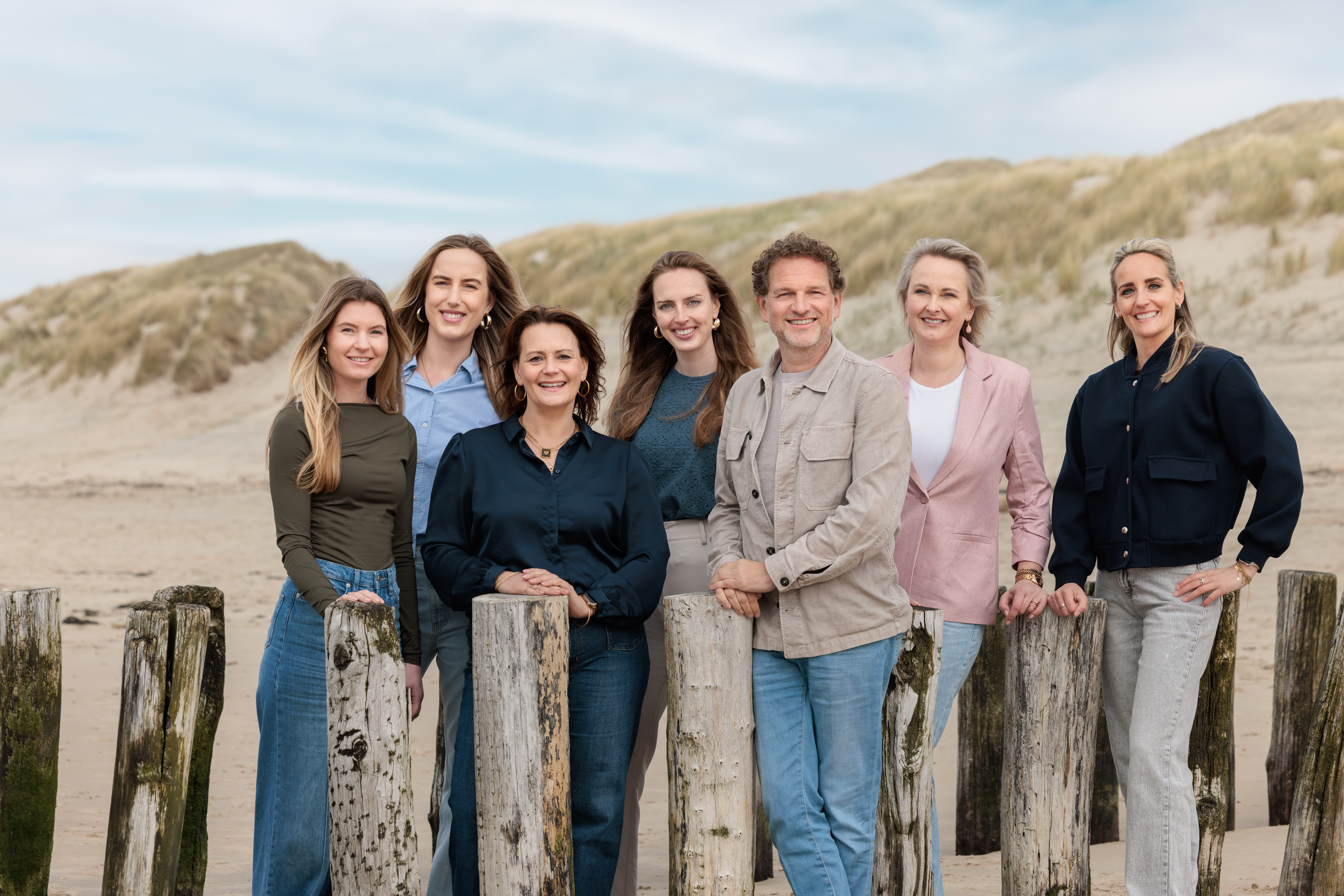 Teamfoto Merkorganisatie Zeeland op het strand in Zeeland