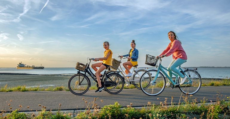 Fietsen op de dijk in Zeeland