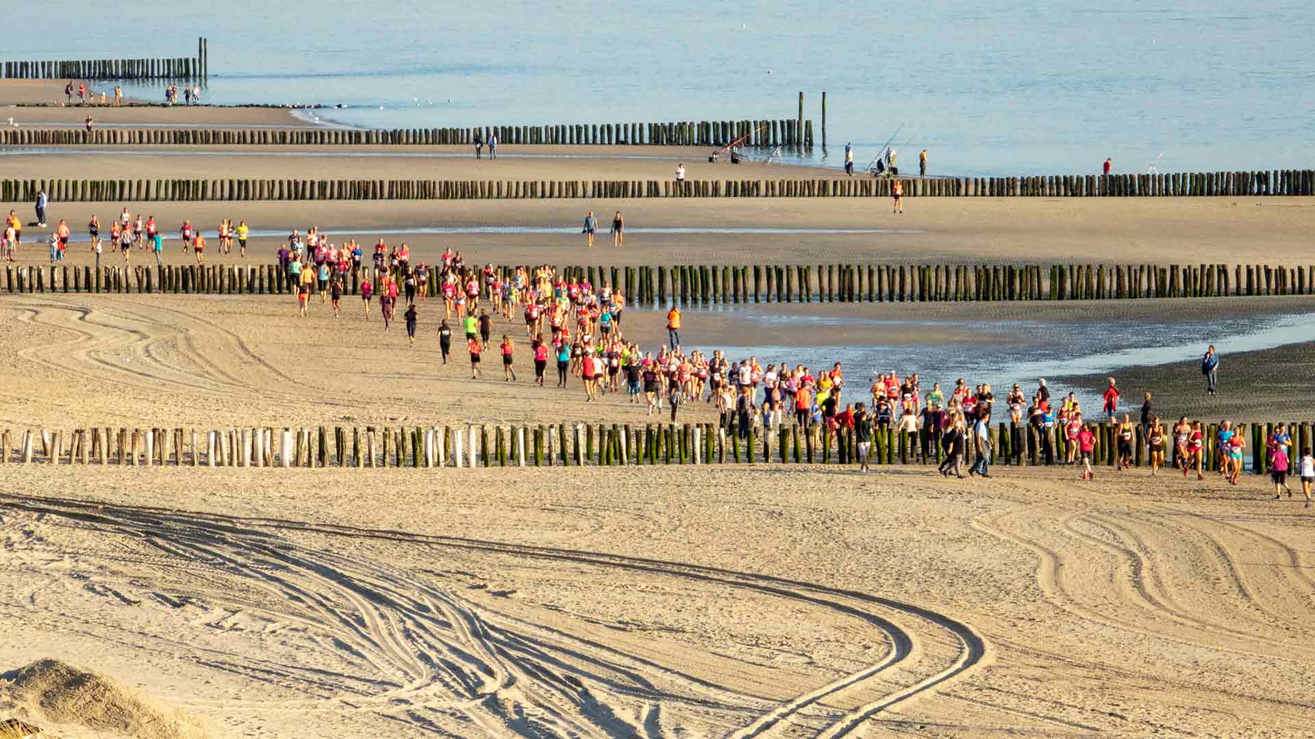 Hardlopers bij de Kustmarathon in Zeeland